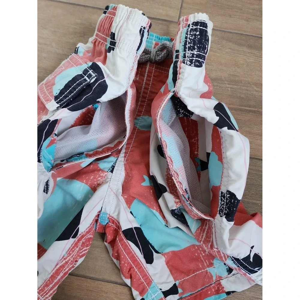 Vilebrequin Swim Trunks Kids 8 Red Blue Fish Print Luxury Beach Summer Quick Dry